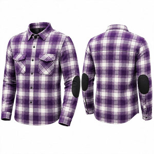 Chemise en flanelle unie violette à manches longues pour homme avec empiècements aux coudes, col rabattu en coton, style décontracté urbain, séchage rapide et respirante - Product Image 1