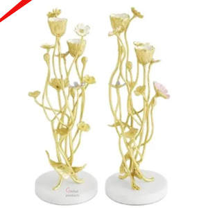 2025 Soporte de vela de aluminio con diseño de flor con acabado dorado moderno con base de mármol - Product Image 1