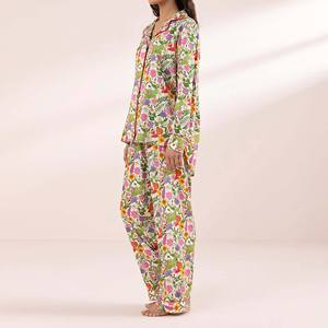 Ensemble de pyjama sexy deux pièces pour femmes, décontracté, taille élastique, jersey 100% coton, confortable, vêtements de nuit bleu marine - Product Image 1