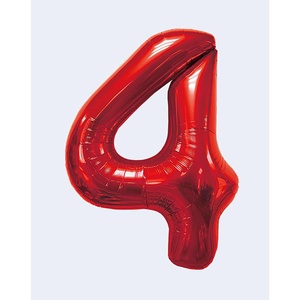 Palloncino Foil Numero 4 Rosso 100cm per Feste, Riempibile con Elio, Decorazione per Feste - Product Image 1