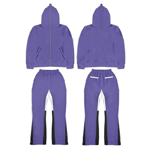 Sweat à capuche zippé Y2K pour homme Survêtement deux pièces Pantalon de survêtement violet Panneau contrasté Streetwear Fashion Set - Product Image 6