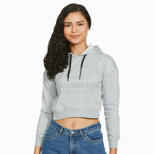 Pull en polaire à manches longues avec impression de logo personnalisé pour femmes, sweat à capuche à col montant, crop top 100% coton pour l'hiver - Product Image 4