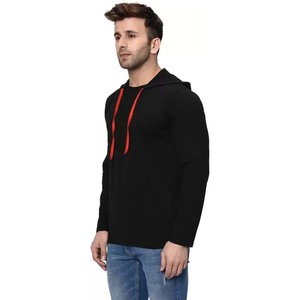 Sudadera con capucha lisa de manga larga de algodón polivinílico canguro sin cremallera para hombre - Product Image 2
