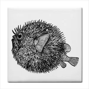 Blowfish กระเบื้องงานฝีมือเซรามิกศิลปะห้องน้ำสีดำและสีขาวผลิตภัณฑ์ตกแต่งผนังกันน้ำที่หรูหรา - Product Image 1