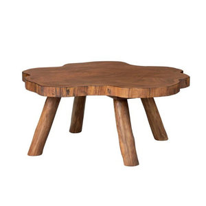 Modern Solid Suar Wood Organic Shape Coffee Table with Natural Edge Top and Rounded Wooden <b>Legs</b> for Living Room - Product Image 4