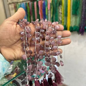 Perles en forme de larme Monalisa en fibre optique violette avec pierre précieuse naturelle ovale - Product Image 2