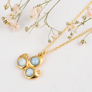 Collar de Plata de Ley 925 Larimar de forma redonda natural, collar de piedras preciosas Larimar - Product Image 3