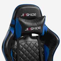 Chaise de jeu noire et bleue en cuir PU, chaise de bureau pour ordinateur, accoudoirs réglables, roulettes pivotantes, capitonnage diamanté