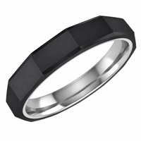 Bague personnalisée en carbure de tungstène noir de 5 mm, surface à facettes prismatiques géométriques, intérieur argenté, alliance de promesse pour couple, OEM ODM
