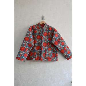 เสื้อแจ็คเก็ตผู้หญิงสไตล์โบฮีเมียน ทำมือ ผ้าควิลท์แบบกลับด้านได้ สำหรับฤดูหนาว ติดกระดุมด้านหน้า ผ้าฝ้ายพิมพ์ลายดอกไม้  บุผ้าฝ้ายเป็นมิตรต่อสิ่งแวดล้อม - Product Image 2