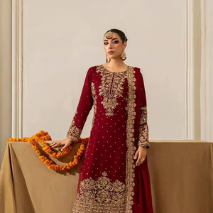 Costume Salwar de créateur Shimar avec broderie lourde et travail Moti River, haut en faux georgette lourd avec palazzo et dupatta - Product Image 1