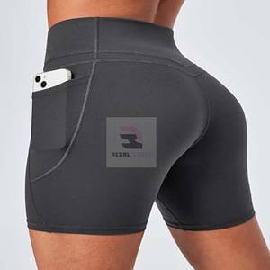 Pantalones cortos de compresión de Yoga de cintura alta Pantalones cortos de cintura elástica transpirable con bolsillos - Product Image 5