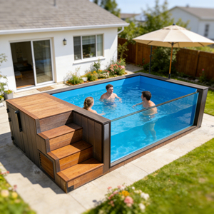 สระว่ายน้ำสำเร็จรูปไฟเบอร์กลาสทันสมัย สำหรับครอบครัว ทนทานต่อการกัดกร่อน ทนทานต่อรังสียูวี ทนทานต่อการแตกร้าว สำหรับติดตั้งภายนอกอาคาร - Product Image 1