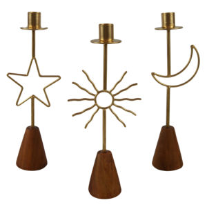 Bougeoir en métal et en bois Sun Moon Star Design Ensemble de 3 bougeoirs pour la maison, la villa, le dîner et les décors de mariage Bougeoir - Product Image 6