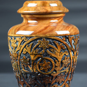 Handcrafted Rosewood Cremation Urn Floral Carved Memorial <b>Keepsake</b> Cremation Urn for <b>ashes</b> - Product Image 1