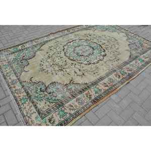 Alfombra Vintage, Alfombra Grande de 6.1x9.2 pies, Alfombra de Lana Verde Marrón - Product Image 2