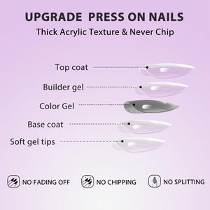 Faux ongles à presser <span class=keywords><strong>rose</strong></span> poudré courts amande 30 pièces à coller épais ajustement naturel acrylique réutilisables qualité salon vente en gros - Product Image 4