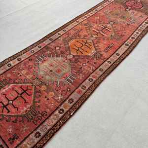 Turkish Rug, 3.8x12.1 ft <b>Runner</b> Rug, <b>Red</b> Brown Herki Wool Rug - Product Image 2
