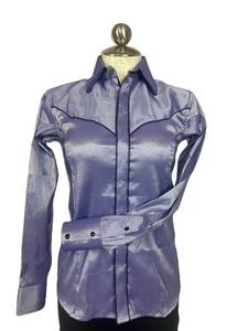 Hecho a mano Cowgirl Western Show Shirt Ladies Rust Retro Top en tela de tafetán elástico - Product Image 2