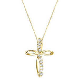 Collier pendentif croix en or jaune 14 carats avec diamants en spirale (0,10 ct) Pendentifs et breloques en diamants de luxe - Product Image 2