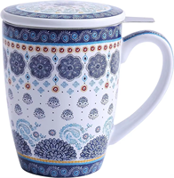 Tasses à thé imprimées en céramique rétro élégantes personnalisées directement en usine tasse en céramique de 12oz tasse à thé en porcelaine avec infuseur et couvercle