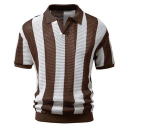 T-shirt polo à manches courtes pour hommes de style nouveau T-shirt polo en gros en tissu de toile à motif solide - Product Image 1