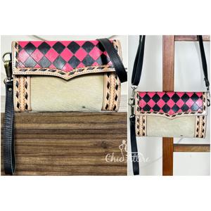 Sac à main en cuir à carreaux fait à la main avec dragonne, en cuir de vache véritable, organisateur multi-compartiments, mini sac à main pour femmes - Product Image 1