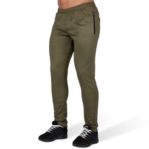 Pantalon de jogging pour homme en coton et polyester, coupe slim, uni, avec poche zippée, taille haute, pour la salle de sport, vente en gros - Product Image 1