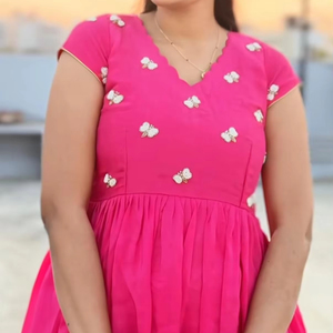 Robe une pièce en pur coton à manches fantaisie pour femmes robe de soirée de mariage en soie Style Salwar pour adultes indiens - Product Image 1