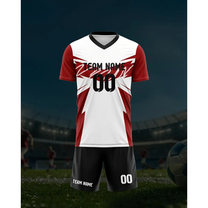 Maillot de football OEM Tops Coupe automatisée Maillot de football rouge blanc Unisexe Personnalisé Confortable Respirant 100% Polyester - Product Image 4