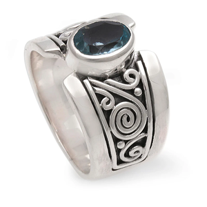 Bague large minimaliste en argent sterling 925, topaze bleue artisanale, pierre de naissance de décembre, idée cadeau simple à la mode classique - Product Image 2