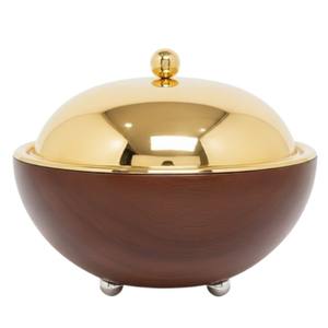 Réchaud alimentaire de luxe en acier inoxydable à double paroi avec base en bois et couvercle doré, design arabe, plat de service, marmite chaude en vente - Product Image 1