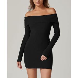 Robes moulantes précipitées à manches longues femmes été hors de l'épaule ajustée fête Club robe mi-longue été robe courte - Product Image 3