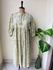 Robe d'été en coton biologique à manches bouffantes Mini robe fluide et respirante tenue bohème ample coupe décontractée cadeau grande taille pour elle - Product Image 6