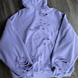 Sudadera con Capucha de Alta Calidad, Estilo Lavado Ácido, Color Azul Cielo, Manga Larga, Ropa Urbana para Hombre Adulto, Sudadera con Capucha con Efecto Desgastado - Product Image 3