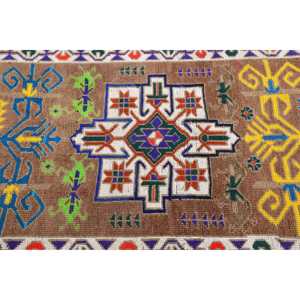 Vintage Turkish Rug 3.2x10.6 ft Eco Friendly Herki <b>Brown</b> Bordered Patchwork <b>Wool</b> Rug with Latex Backing - Product Image 4