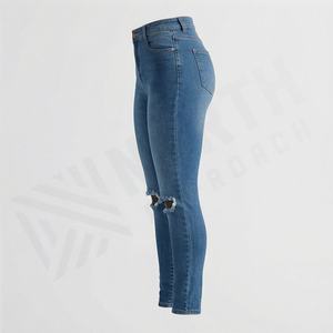 Jeans en denim pour femmes, pantalon évasé côtelé sur mesure, design empilé, respirant, en coton, couleur personnalisée, streetwear - Product Image 3