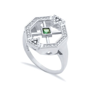 Anillo de Plata de Ley 925 con Piedra de Esmeralda CZ, Forma Geométrica, Hecho a Mano, Estilo Turco Clásico, para Mujer, para Bodas y Fiestas - Product Image 2