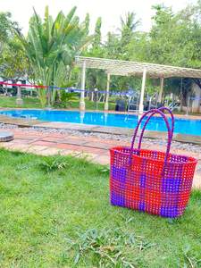 Sac à provisions en nylon réutilisable écologique avec fermeture à glissière RPET Sacs de plage en plastique recyclé tissé à la main fabriqués en Inde - Product Image 3