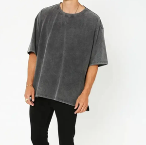 เสื้อยืดผ้าแอซิดสำหรับผู้ชายเสื้อยืดผ้าฝ้ายแนวสตรีทเสื้อฮิปฮอปสโตนสำหรับ100% ปรับแต่งโลโก้เสื้อยืดวินเทจทรงโอเวอร์ไซส์ - Product Image 2