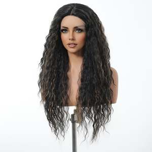 Peluca de Encaje DWY T-Part para Mujeres Negras, Marrón Oscuro con Reflejos Rizados, Encaje Transparente - Product Image 5