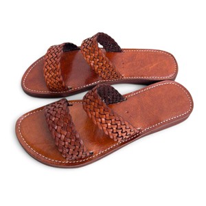 Brown Woven Flat <b>Sandals</b> Women Slip <b>on</b> Leather Look <b>Slides</b> Casual Beach Outdoor Lightweight Breathable Comfortable Shoes - Product Image 3