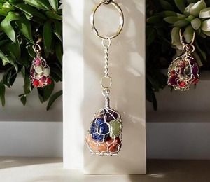 Porte-clés en cristal des sept chakras de qualité supérieure, écologique, forme ronde, purification énergétique et protection, décoration Feng Shui pour la maison - Product Image 2