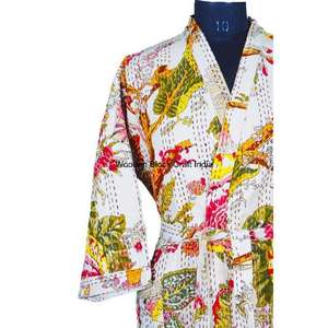 Robe kimono matelassée en coton biologique vintage 100% pur, faite à la main, motif indien pour les festivals, vêtements de nuit d'automne/hiver - Product Image 6