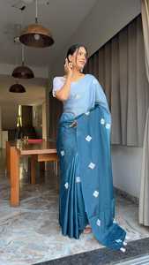 Direct Source Haute Couture Femmes Traditionnelles Georgette Broderie Sari Longue Longueur Mousseline de Soie Indienne Robe de Soie Mariages Fêtes - Product Image 6