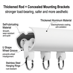 ZSTARR Aksesoris Jendela Bahan Aluminium Tebal Berkualitas Tinggi untuk Penggunaan Kantor Rumah, <span class=keywords><strong>Set</strong></span> Tiang Gorden Geser Baru dengan Cincin - Product Image 2