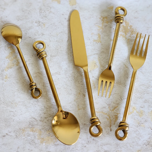 Juego de cubiertos de metal con giro de lujo natural, juego de cubiertos de cena, cuchillo, cuchara, tenedor, hogar, cocina, restaurante, vajilla, decoración de eventos de boda - Product Image 1