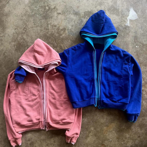 เสื้อมีฮู้ดซิปสามชั้นสำหรับผู้ชายผ้าคอตตอนผ้าเฟรนช์เทอร์รี่แนวสตรีทเนื้อผ้าทนทานออกแบบได้ตามต้องการ - Product Image 2