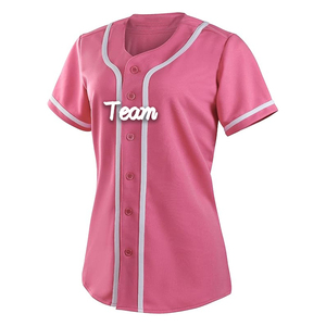 Camisetas de béisbol rosas personalizadas de alta calidad para mujer, ropa deportiva transpirable con su logotipo personalizado y nombre de equipo - Product Image 3