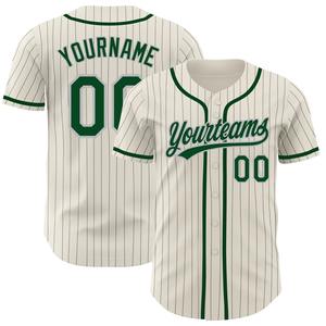 Vente en gros de vêtements de sport pour l'industrie Maillot de baseball authentique vert à fines rayures gris personnalisé - Product Image 1